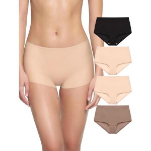 imageREORIA High Waisted Underwear for Women Full Coverage Boy Shorts Boxer Briefs 4 PackBlackNudeSiennaset 3