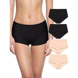imageREORIA High Waisted Underwear for Women Full Coverage Boy Shorts Boxer Briefs 4 PackBlackNudeset 1