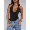 imageREORIA Bodysuits for Women Halter Tops 2025 Summer V Neck Backless Body Suits Tank Top Trendy Fashion ClothingBlack