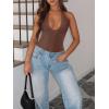 imageREORIA Bodysuits for Women Halter Tops 2025 Summer V Neck Backless Body Suits Tank Top Trendy Fashion ClothingCoffee