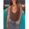 imageREORIA Bodysuits for Women Halter Tops 2025 Summer V Neck Backless Body Suits Tank Top Trendy Fashion ClothingCoffee