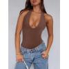imageREORIA Bodysuits for Women Halter Tops 2025 Summer V Neck Backless Body Suits Tank Top Trendy Fashion ClothingCoffee