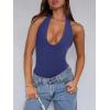imageREORIA Bodysuits for Women Halter Tops 2025 Summer V Neck Backless Body Suits Tank Top Trendy Fashion ClothingDeep Blue