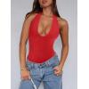 imageREORIA Bodysuits for Women Halter Tops 2025 Summer V Neck Backless Body Suits Tank Top Trendy Fashion ClothingRed