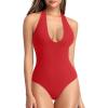 imageREORIA Bodysuits for Women Halter Tops 2025 Summer V Neck Backless Body Suits Tank Top Trendy Fashion ClothingRed