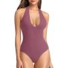 imageREORIA Bodysuits for Women Halter Tops 2025 Summer V Neck Backless Body Suits Tank Top Trendy Fashion ClothingRust Red