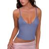imageREORIA Butsmooth Womens Sexy VNeck Sleeveless Double Lined Going Out Y2K Trendy Cami Shirt Cropped Tank TopsBlue Nova