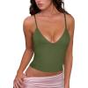imageREORIA Butsmooth Womens Sexy VNeck Sleeveless Double Lined Going Out Y2K Trendy Cami Shirt Cropped Tank TopsDark Green