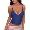 imageREORIA Butsmooth Womens Sexy VNeck Sleeveless Double Lined Going Out Y2K Trendy Cami Shirt Cropped Tank TopsDeep Blue