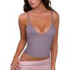 imageREORIA Butsmooth Womens Sexy VNeck Sleeveless Double Lined Going Out Y2K Trendy Cami Shirt Cropped Tank TopsHazy Lilac