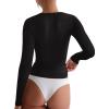 imageREORIA Fall Sexy Basic Square Neck Tops for Women Long Sleeve Double Lined Full Length Fitted T Shirts TopsBlack