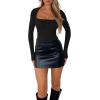 imageREORIA Fall Sexy Basic Square Neck Tops for Women Long Sleeve Double Lined Full Length Fitted T Shirts TopsBlack
