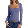 imageREORIA Fall Sexy Basic Square Neck Tops for Women Long Sleeve Double Lined Full Length Fitted T Shirts TopsBlue Nova