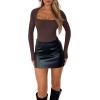 imageREORIA Fall Sexy Basic Square Neck Tops for Women Long Sleeve Double Lined Full Length Fitted T Shirts TopsCocoa