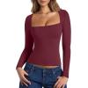 imageREORIA Fall Sexy Basic Square Neck Tops for Women Long Sleeve Double Lined Full Length Fitted T Shirts TopsDark Red