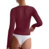 imageREORIA Fall Sexy Basic Square Neck Tops for Women Long Sleeve Double Lined Full Length Fitted T Shirts TopsDark Red
