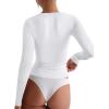 imageREORIA Fall Sexy Basic Square Neck Tops for Women Long Sleeve Double Lined Full Length Fitted T Shirts TopsWhite