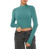 imageREORIA Womens Basic Cute Mock Turtleneck Long Sleeve Ribbed Tight Tshirts Crop TopsAqua Green