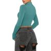 imageREORIA Womens Basic Cute Mock Turtleneck Long Sleeve Ribbed Tight Tshirts Crop TopsAqua Green