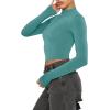 imageREORIA Womens Basic Cute Mock Turtleneck Long Sleeve Ribbed Tight Tshirts Crop TopsAqua Green