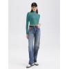 imageREORIA Womens Basic Cute Mock Turtleneck Long Sleeve Ribbed Tight Tshirts Crop TopsAqua Green