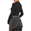 imageREORIA Womens Basic Cute Mock Turtleneck Long Sleeve Ribbed Tight Tshirts Crop TopsBlack