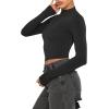 imageREORIA Womens Basic Cute Mock Turtleneck Long Sleeve Ribbed Tight Tshirts Crop TopsBlack