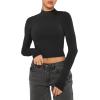 imageREORIA Womens Basic Cute Mock Turtleneck Long Sleeve Ribbed Tight Tshirts Crop TopsBlack