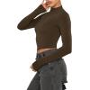 imageREORIA Womens Basic Cute Mock Turtleneck Long Sleeve Ribbed Tight Tshirts Crop TopsCoffee