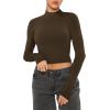 imageREORIA Womens Basic Cute Mock Turtleneck Long Sleeve Ribbed Tight Tshirts Crop TopsCoffee