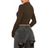 imageREORIA Womens Basic Cute Mock Turtleneck Long Sleeve Ribbed Tight Tshirts Crop TopsCoffee