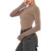 imageREORIA Womens Basic Cute Mock Turtleneck Long Sleeve Ribbed Tight Tshirts Crop TopsKhaki