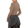 imageREORIA Womens Basic Cute Mock Turtleneck Long Sleeve Ribbed Tight Tshirts Crop TopsKhaki