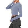 imageREORIA Womens Basic Cute Mock Turtleneck Long Sleeve Ribbed Tight Tshirts Crop TopsLight Haze Blue
