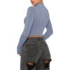 imageREORIA Womens Basic Cute Mock Turtleneck Long Sleeve Ribbed Tight Tshirts Crop TopsLight Haze Blue