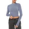 imageREORIA Womens Basic Cute Mock Turtleneck Long Sleeve Ribbed Tight Tshirts Crop TopsLight Haze Blue