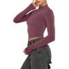imageREORIA Womens Basic Cute Mock Turtleneck Long Sleeve Ribbed Tight Tshirts Crop TopsMasala