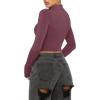 imageREORIA Womens Basic Cute Mock Turtleneck Long Sleeve Ribbed Tight Tshirts Crop TopsMasala