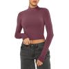 imageREORIA Womens Basic Cute Mock Turtleneck Long Sleeve Ribbed Tight Tshirts Crop TopsMasala