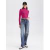 imageREORIA Womens Basic Cute Mock Turtleneck Long Sleeve Ribbed Tight Tshirts Crop TopsNeon Rose Red