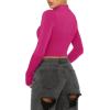 imageREORIA Womens Basic Cute Mock Turtleneck Long Sleeve Ribbed Tight Tshirts Crop TopsNeon Rose Red