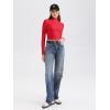 imageREORIA Womens Basic Cute Mock Turtleneck Long Sleeve Ribbed Tight Tshirts Crop TopsRed