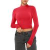 imageREORIA Womens Basic Cute Mock Turtleneck Long Sleeve Ribbed Tight Tshirts Crop TopsRed