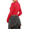 imageREORIA Womens Basic Cute Mock Turtleneck Long Sleeve Ribbed Tight Tshirts Crop TopsRed