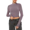 imageREORIA Womens Basic Cute Mock Turtleneck Long Sleeve Ribbed Tight Tshirts Crop TopsTaro