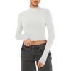 imageREORIA Womens Basic Cute Mock Turtleneck Long Sleeve Ribbed Tight Tshirts Crop TopsWhite