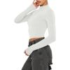 imageREORIA Womens Basic Cute Mock Turtleneck Long Sleeve Ribbed Tight Tshirts Crop TopsWhite