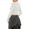 imageREORIA Womens Basic Cute Mock Turtleneck Long Sleeve Ribbed Tight Tshirts Crop TopsWhite