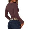 imageREORIA Womens Lace V Neck Bell Sleeve Sexy Going Out Double Lined Trendy Y2K Crop TopsCoffee