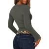 imageREORIA Womens Lace V Neck Bell Sleeve Sexy Going Out Double Lined Trendy Y2K Crop TopsGrey Green